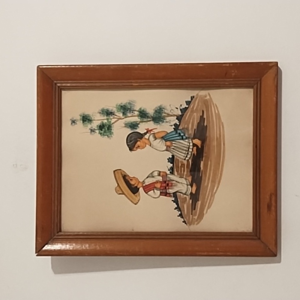 Vintage Mexican Folk Boy Girl Kids Print Framed Picture